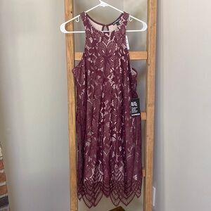 High neck lace dress, nude underlay